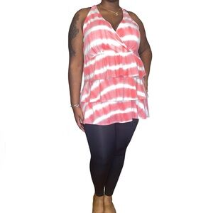 CAREN SPORT TIE-DYE TIERED RUFFLED TOP - CORAL SIZE 2XL (NEW WITH TAGS) A19